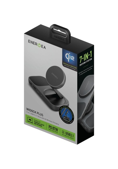 Energea Widock Plus Qi2 Kablosuz Şarj Destekli 7in1 4k Type-c Hub Dönüştürücü - Koyu Gri