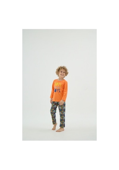 Zeyzey 8889 Erkek Ç. Baskılı Pijama Takım Turuncu/5-6yas