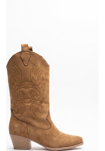 V.s.h Velvet Sara Kadın Western Basklılı Taba Kovboy Çizme -2555