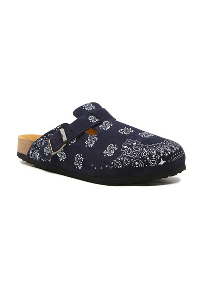 Comfortfusse Folk Capri - Erkek Ortopedik Deri Sabo Terlik Lacivert Süet Deri