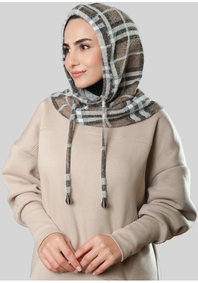 Hürrem Bone Vizon Bağcıklı Salaş Balaklava Boyunluklu Bere Jakar Ekoseli 2324 10 Vizon