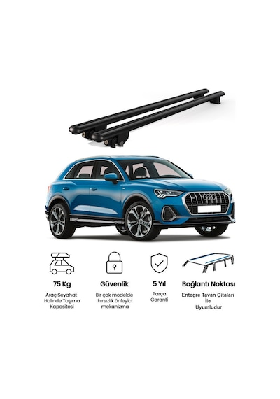 Kanca Audi Q3 2019 Ve Sonrası Uyumlu Siyah Kilitli Ara Atkı 120cm Port Bagaj Tavan Barı