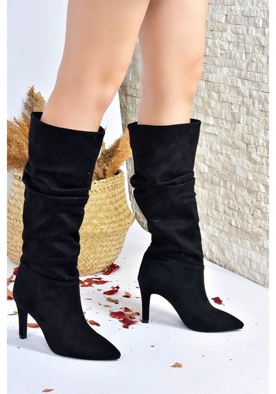 Fox Shoes Siyah Süet Ince Topuklu Kadın Çizme L404868002