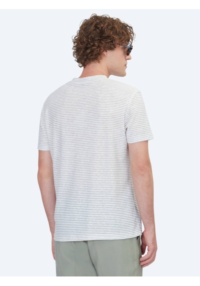 Kip Gri Çizgili %100 Keten T-shirt