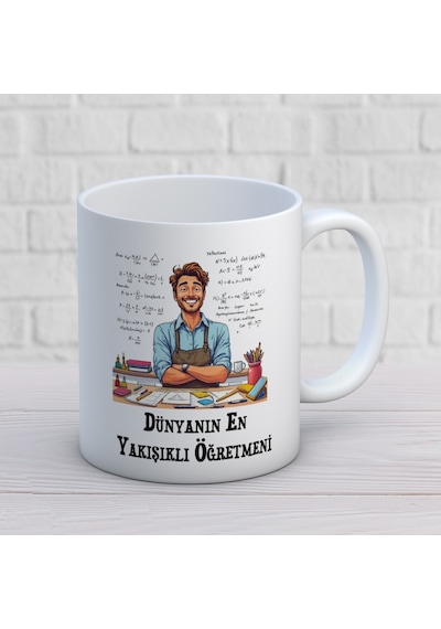 Dünyanın En Yakışıklı Öğretmenine Özel Öğretmenler Günü Hediyelik Baskılı Kupa Beyaz