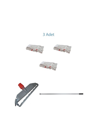 Geniş Yedek Islak Paspas Mop Takımı Seti - 3 Adet Geniş Islak Mop