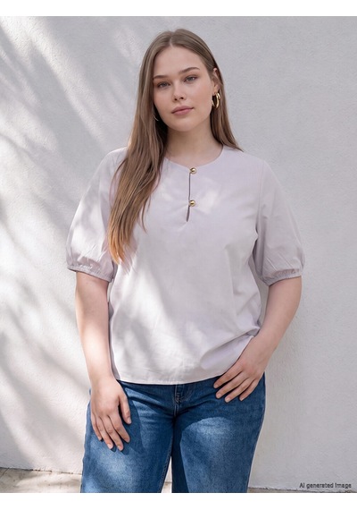 Lcw Curve Pembe Büyük Beden Düğme Detaylı Bluz