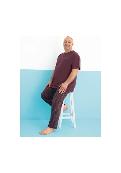 Aydoğan Erkek Dinç Büyük Beden Koton Kısa Kol Vişne Pijama Takım 0007 Bordo