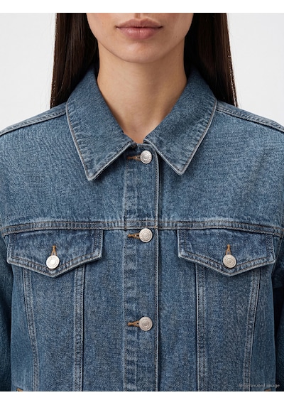 Lcw Everyday Mavi Gömlek Yaka Oversize Kadın Jean Ceket