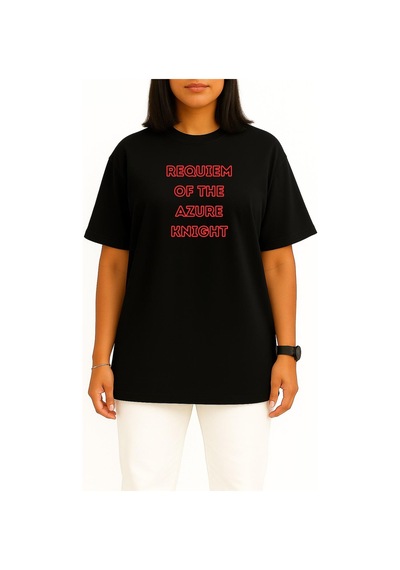 Bahriyeli Collection Oversize Requiem Of The Azure Knight Anime Göğüs Baskılı Unisex T-shirt Siyah