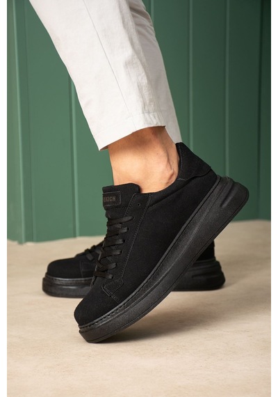 Bağcıklı Erkek Sneaker Siyah Süet Siyah Taban