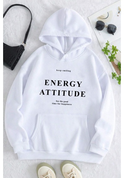 Energy Baskılı Oversize Sweatshirt Beyaz
