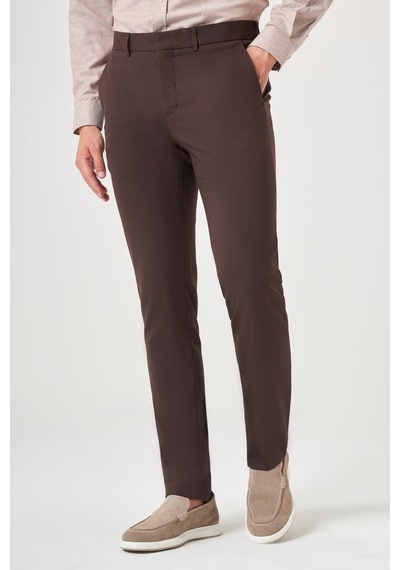 İmza Kahverengi Yan Cep Slim Fit Esnek Chino Pantolon 1003260154