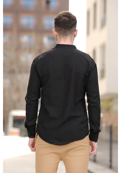Zareh Slim Fit Kırınkıl Desen Yarım Pat Hakim Yaka Erkek Gömlek 001