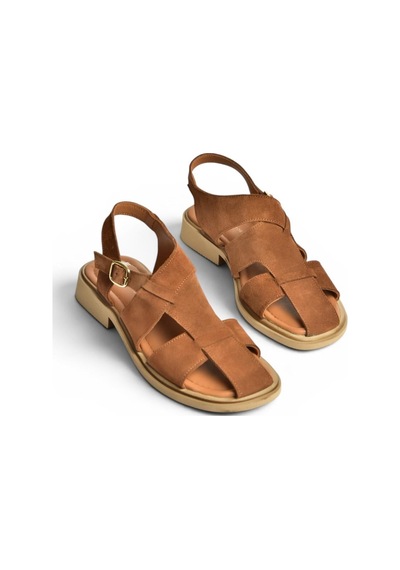 Fox Shoes Y291880002 Taba Hakiki Deri Süet Kadın Sandalet