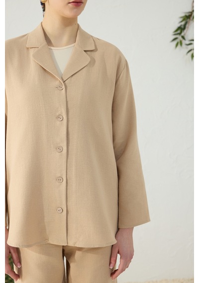 Aker Camel Düşük Omuz Ceket Yaka Pijama Üstü Camel Camel