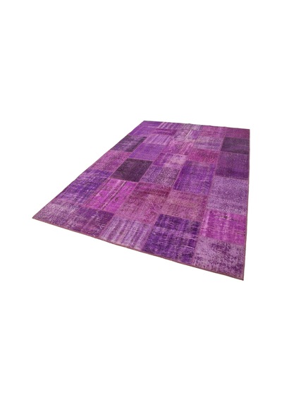 Bespoky Mor Geometrik Eskitme Patchwork Salon Halısı El Dokuma