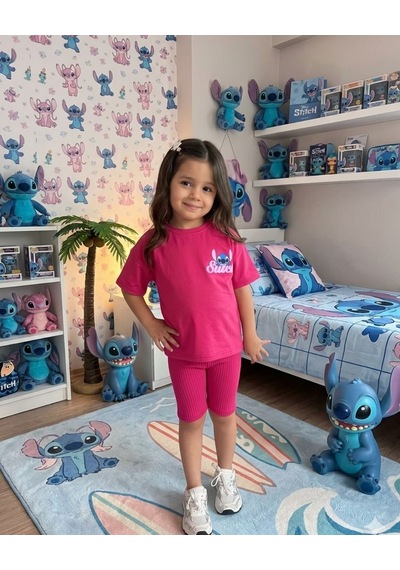 Cg Kids Stitch Kız Çocuk Tshirt Fitilli Tayt Şortlu Alt Üst Takım Sırt Baskı Detaylı Pembe Cg Kids Stitch Kız Çocuk Tshirt Fitilli Tayt Şortlu Alt Üst Takım Sırt Baskı Detaylı Pembe
