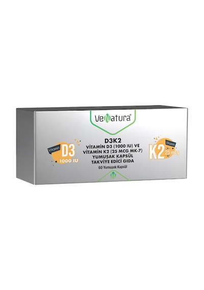 Venatura D3k2 Vitamin D3 1000 Iu Ve Vitamin K2 25mcg Mk-7 60 Kapsül