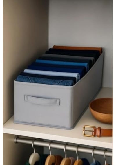 Orret Home 24x41x20 Cm Bez Kutu Pantolon Organizeri Dolap İçi Düzenleyici, Çamaşır Organizer, Gardırop İçi Pantolon Saklama Kutusu, Katlanabilir Dolap Organizer Sepeti