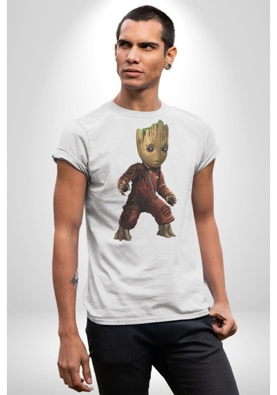 Bebek Groot Guardians Galaxy Unisex Unisex Beyaz Organik Baskılı T-shirt Penye Yüksek Kalite Beyaz