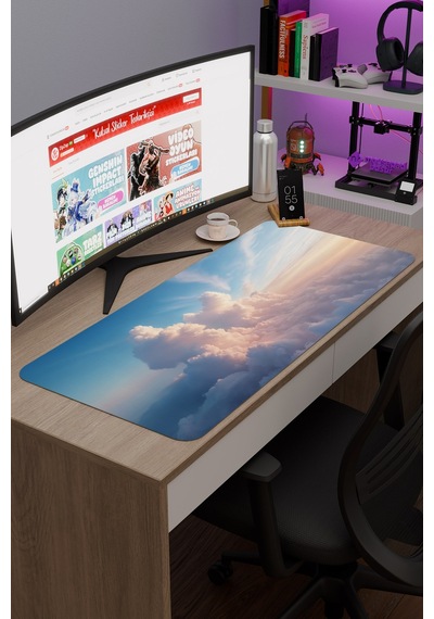 Bulutlar Kaymaz Dikişli Kauçuk Oyuncu Mousepad V2 - 90x40 Xxl Gaming Mouse Pad Fare Altlığı