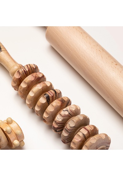 1sen Art & Beauty Maderoterapi Engraved Roller Tırtıklı Ahşap Masaj Aleti Kahverengi