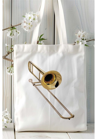 Art Hediye Trombon Baskılı Bez Çanta Kişiye Özel Model 2 Çok Renkli