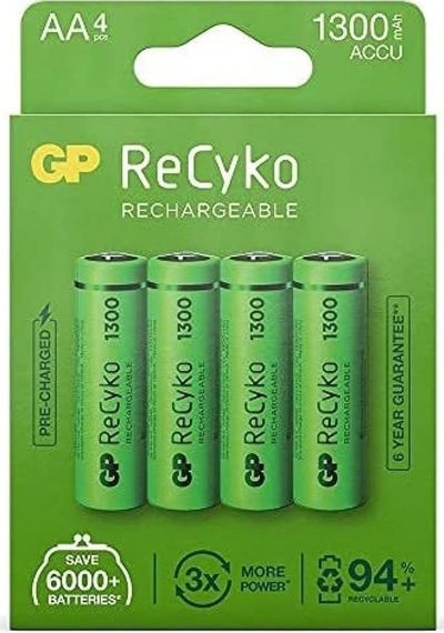 Gp Batteries Recyko+ 1300 Aa Kalem Ni-mh Şarjlı Pil, 1.2 Volt, 4'lü Kartela