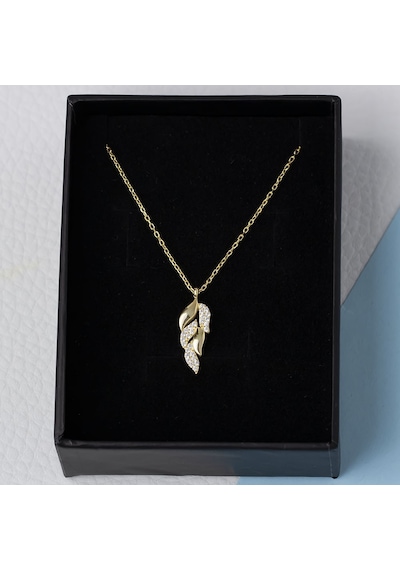 Nagiss Yaprak Model Zirkon Taşlı 925 Ayar Gümüş Gold Rengi Kadın Kolye Gold Nagiss Yaprak Model Zirkon Taşlı 925 Ayar Gümüş Gold Rengi Kadın Kolye Gold