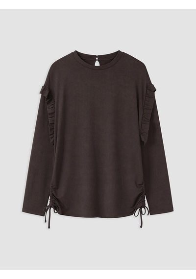 Lcw Modest Kahverengi Fırfırlı Kadın Sweatshirt Tunik