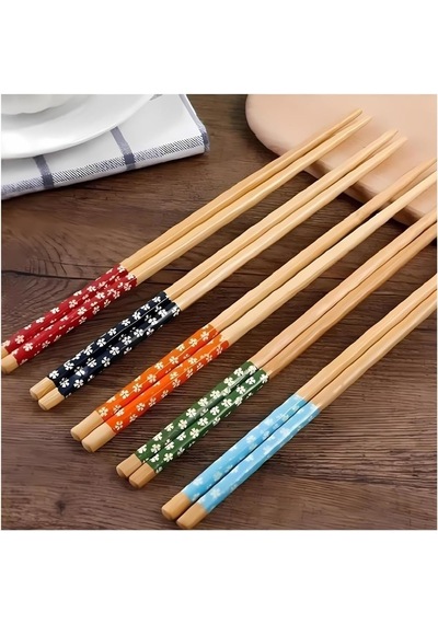 10 Adet Bambu Desenli Yıkanabilir Çin Çubuk - Sushi, Ramen Ve Noodle Yemek Çubukları Seti Diğer
