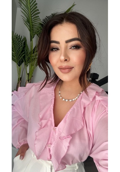Orijinal Marka Pembe Fırfırlı Gömlek Pembe