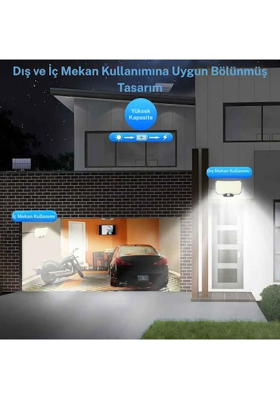 Techtic Güneş Enerjili Solar Lamba 234led Hareket Sensörlü Kumandalı Su Geçirmez Duvar Lambası Siyah