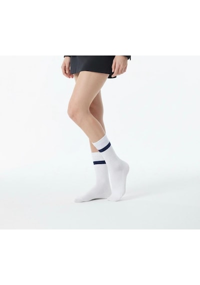 Plus Scorpion Unisex Beyaz Tenis Çorabı Çizgili, Pamuklu Uzun Spor Çorabı