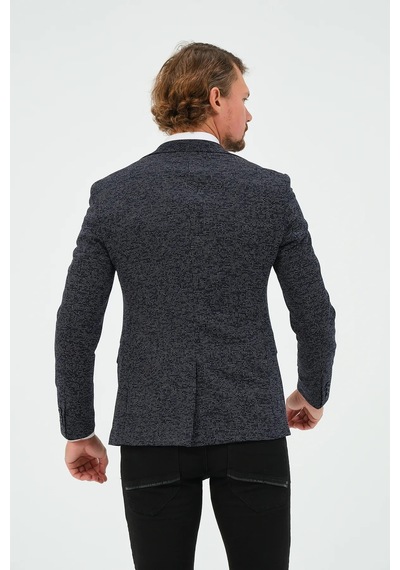 Bonesti Erkek Slim Fit Blazer Ceket Lacivert Desenli