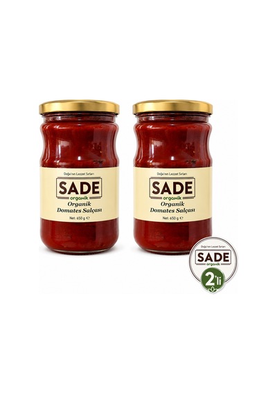 Sade Organik Domates Salçası 650 Gr 2 Li Paket