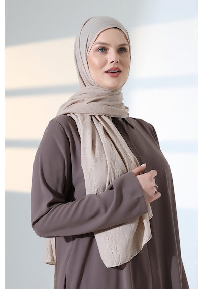 Kadın Tesettür Bambu Kraş Şal, Ütü Gerektirmeyen Doğal Hijab Başörtüsü 75x180 Cm - Taş Rengi