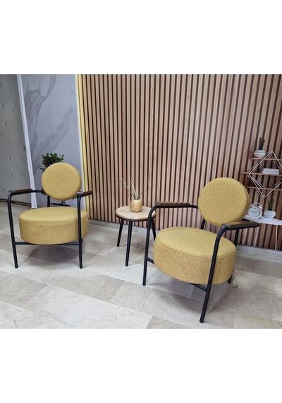 Azra Mobilya Venüs 2 Berjer Set İskandinav Keten Berjer - Büro - Ofis Koltuğu - Ofis Mobilyası -bekleme Salonu Sarı