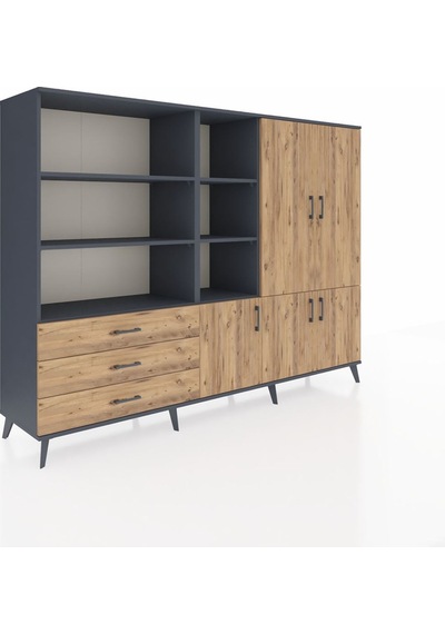 Hyperion Dolap 11 Raflı 3 Çekmeceli 5 Kapaklı 220x44x163 Antrasit Antrasit-çam