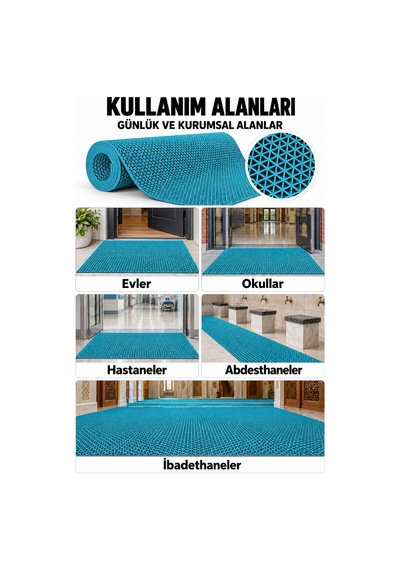 Hortumtech Zmat Yıldız Paspas Kaydırmaz Pvc Islak Zemin Duş Havuz Su Tahliyesi 5 Mm - Turkuaz 120 X 120 Cm