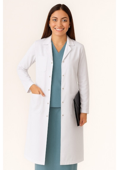 Kadın Klasik Yaka Alpaka Kumaş Slim Fit Önlük, Doktor, Öğretmen, Hemşire, Stajyer, Çalışma Önlüğü Beyaz