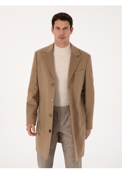 Cacharel Camel Slim Fit %100 Kaşmir Palto Kahverengi