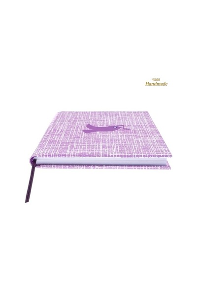 Bidefter Müzik Nota Defteri - Sol Anahtarlı % 100 El Yapımı, El Dikişi, İplik Dikiş Kuşe Ciltli A/5 - Lila