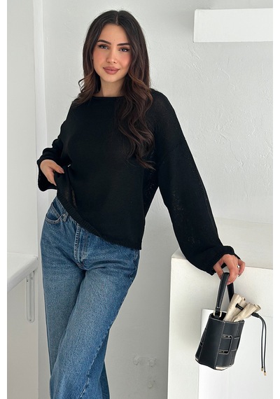 Noa & Noa Kadın Omuz Açık Salaş Triko Kazak Soft Elegance Siyah