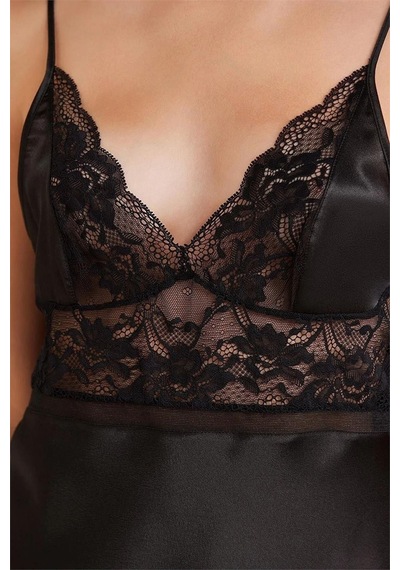 Pierre Cardin 7015 Kadın Dantelli Saten 4'lü Set-siyah
