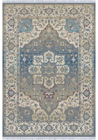 Mavi Klasik Göbekli Dokuma Pamuk Taban Kaymaz Kilim Klm155n11