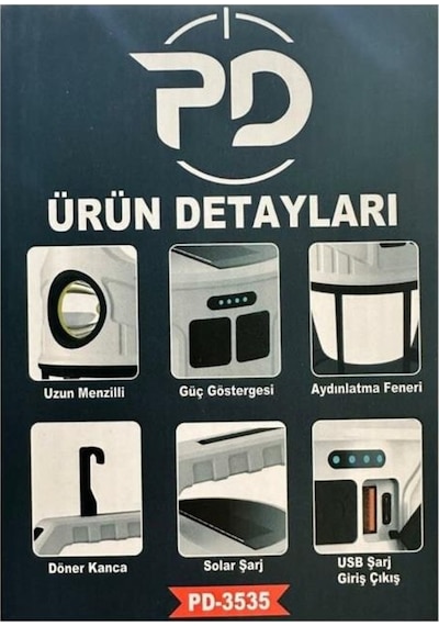 Powerdex PD-3535 Çift Işıklı Güneş Enerjili Kamp Feneri Beyaz