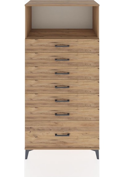Hyperion Dolap Tek Raflı 7 Çekmeceli 88x44x182 Çam-çam Çam