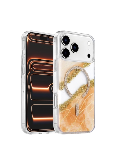 Onegif Apple İphone 17 Pro Max/18 Pro Max Lotus Simli Magsafe Kapak - Turuncu Düz Renkli